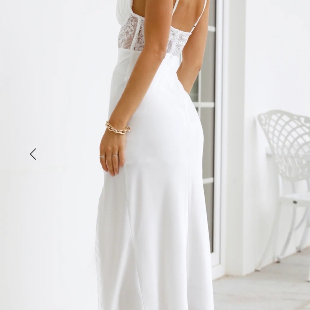Hello Molly Lace-Trim Satin Slip Dress - White - Picture 3 of 7